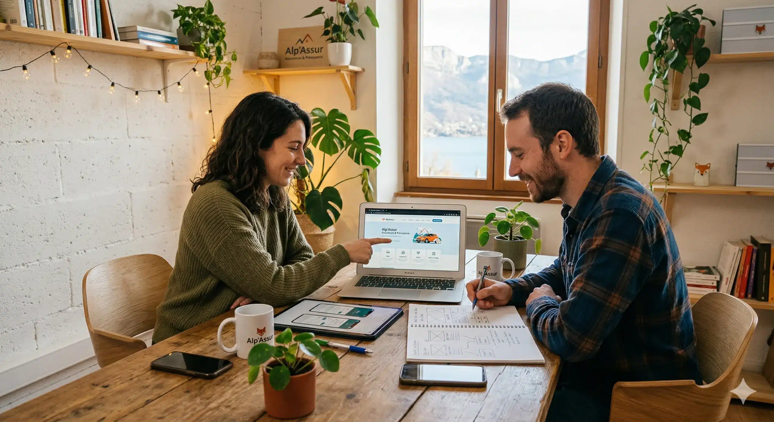 Collaborateurs travaillant sur le planning de refonte de site web assurance