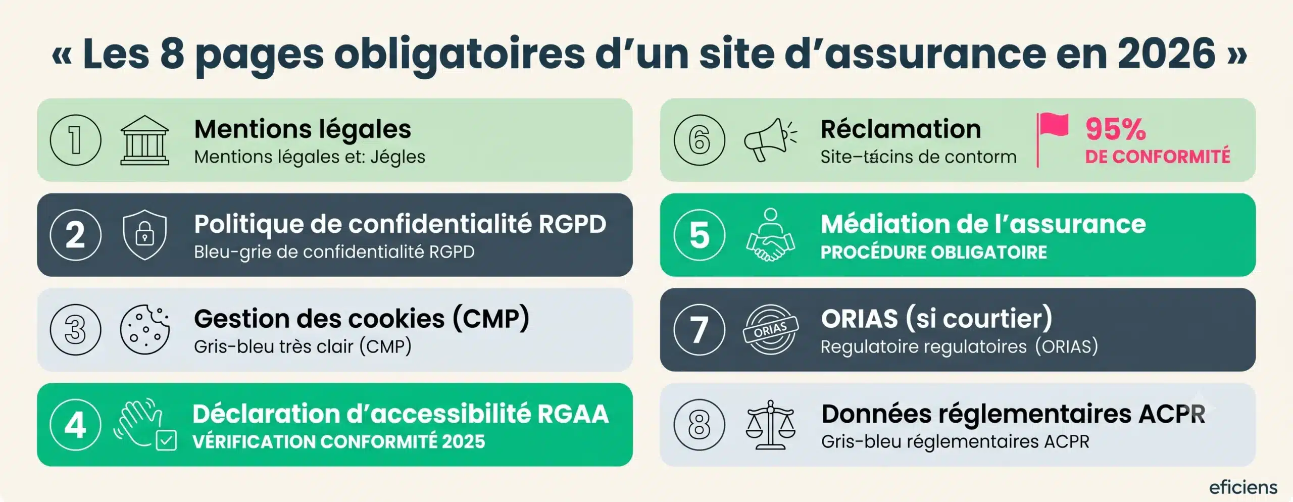 Les 8 pages obligatoires d'un site d'assurance en 2026