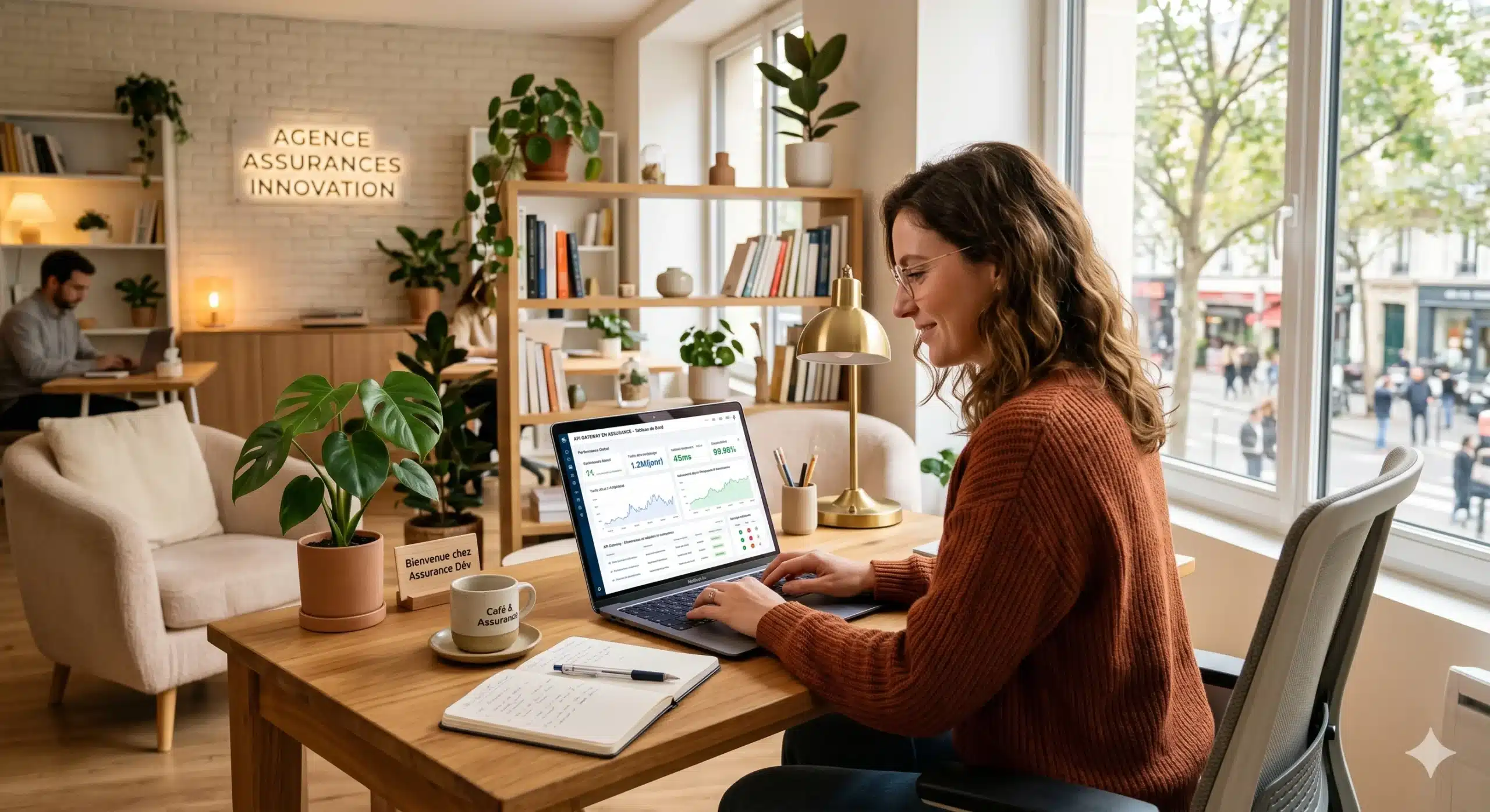 Agence d'assurance collaboratrice travaillant sur API Gateway en assurance