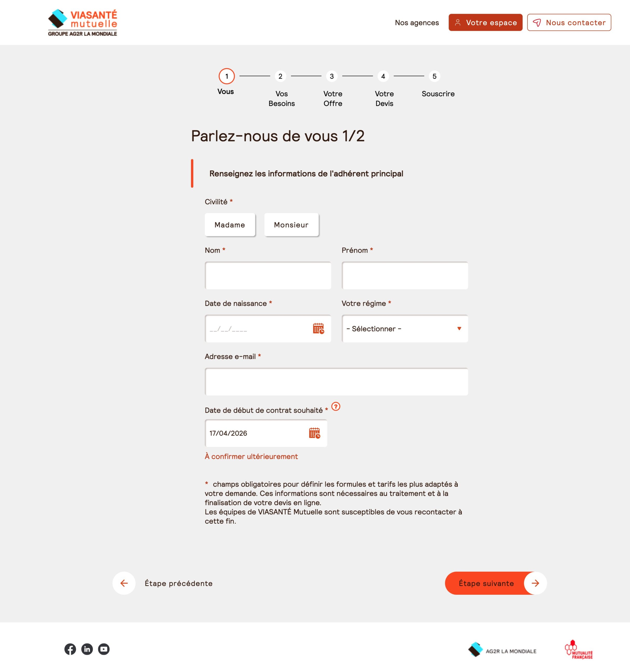 Capture données personnelles début de parcours devis souscription assurance 