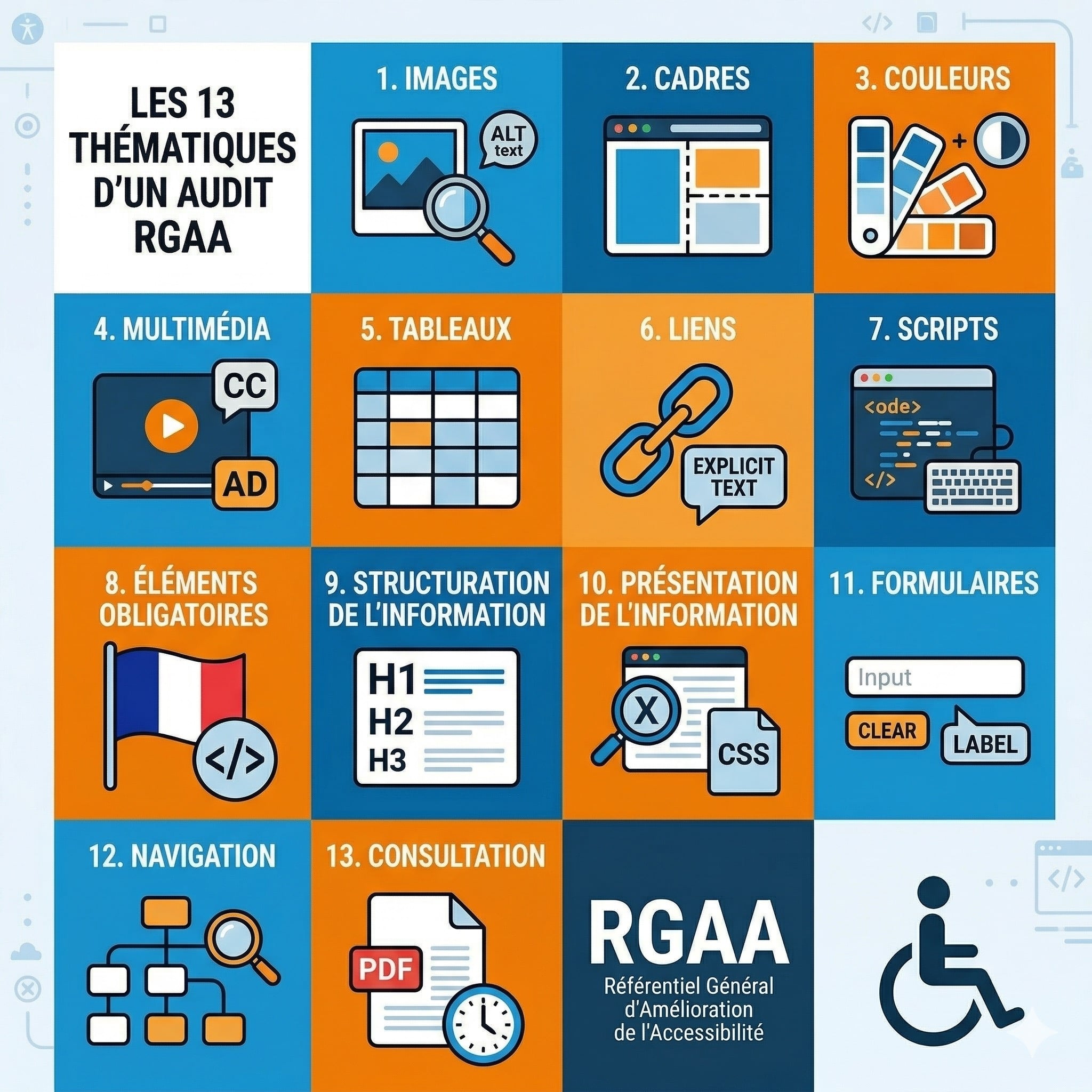 Infographie RGAA les 13 critères | Par Eficiens