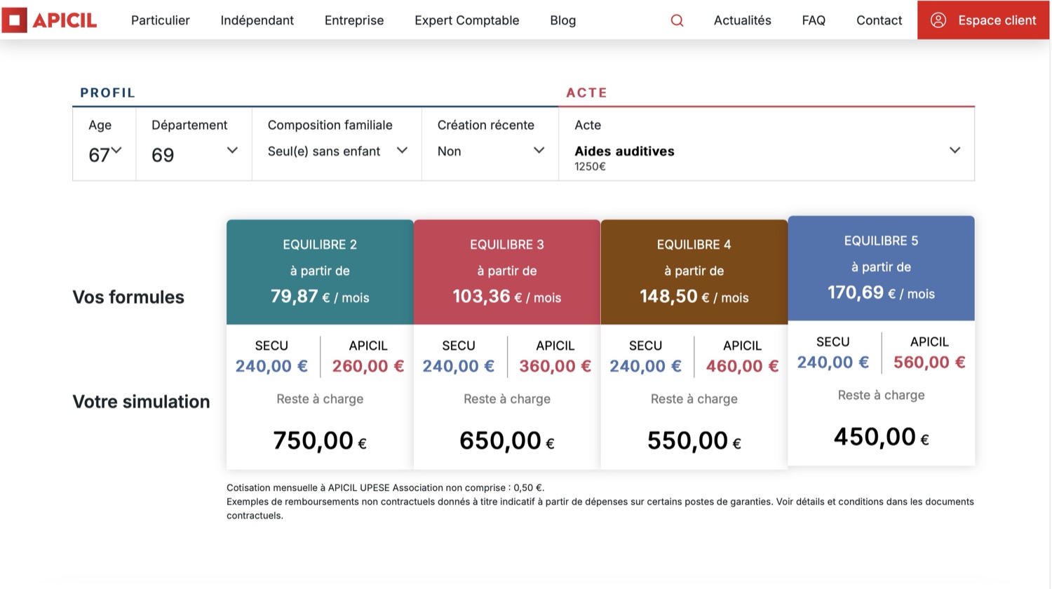 Un simulateur de remboursement réussi, ApicilModélisation de reste à charge en santé, optique, dentaire, audio