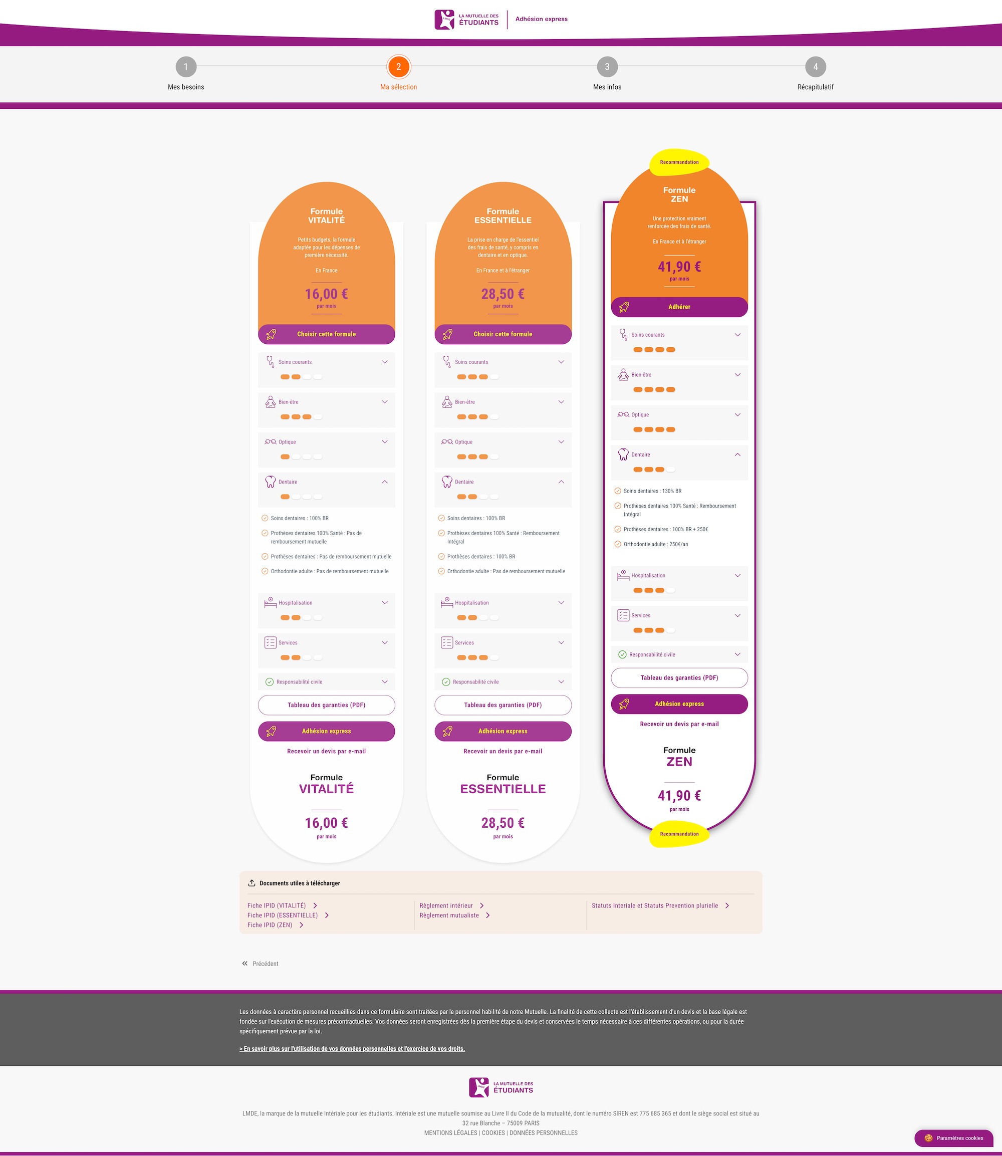 Page d'affichage des tarifs | Réalisation Eficiens