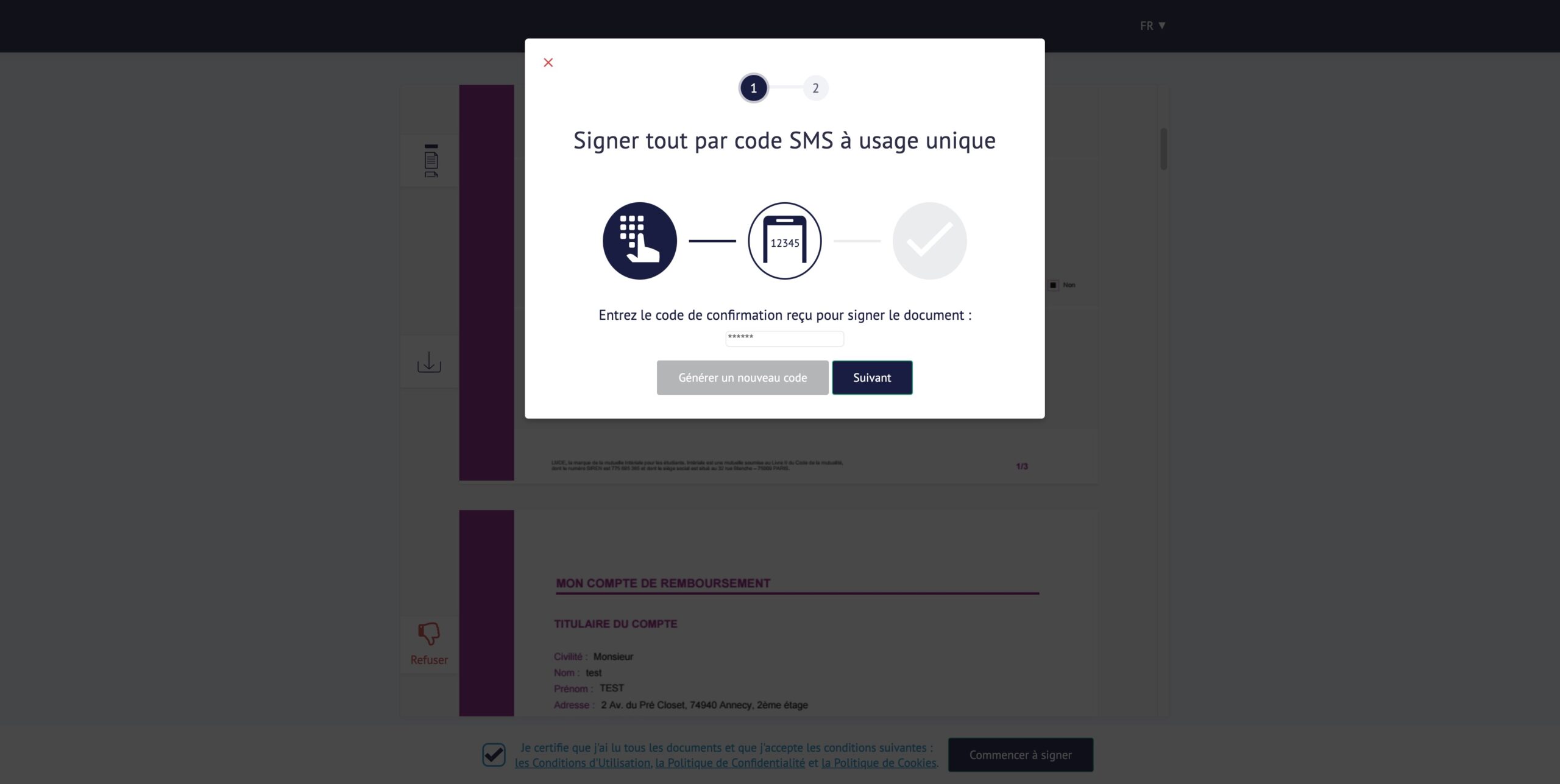 Page de signature électronique mutuelle