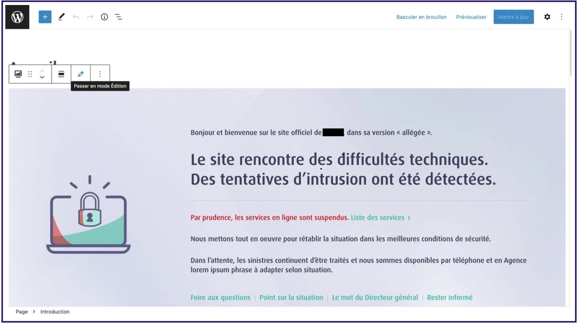 Interface WordPress site secours assurance