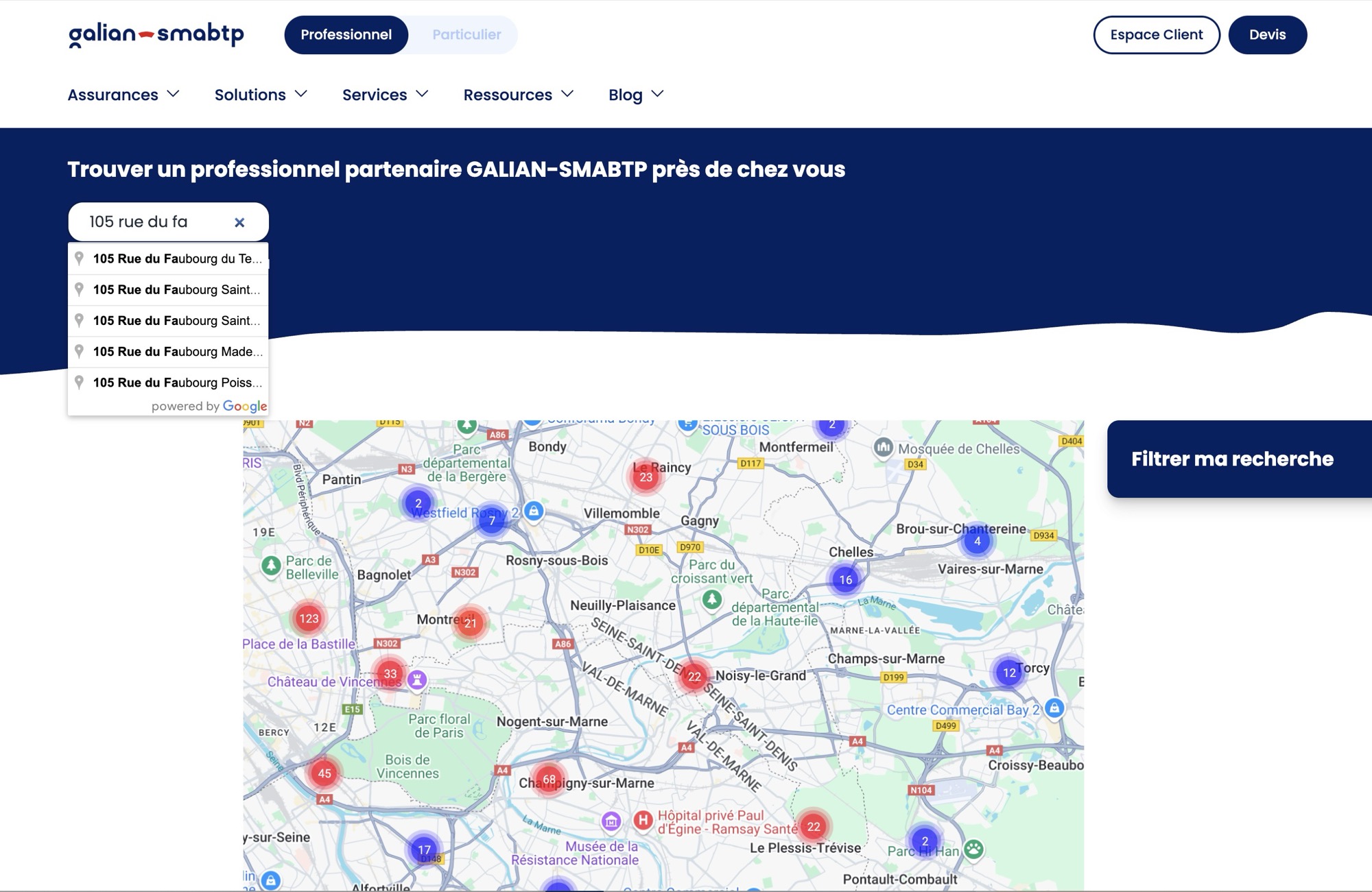 Autocompletion store locator Galian