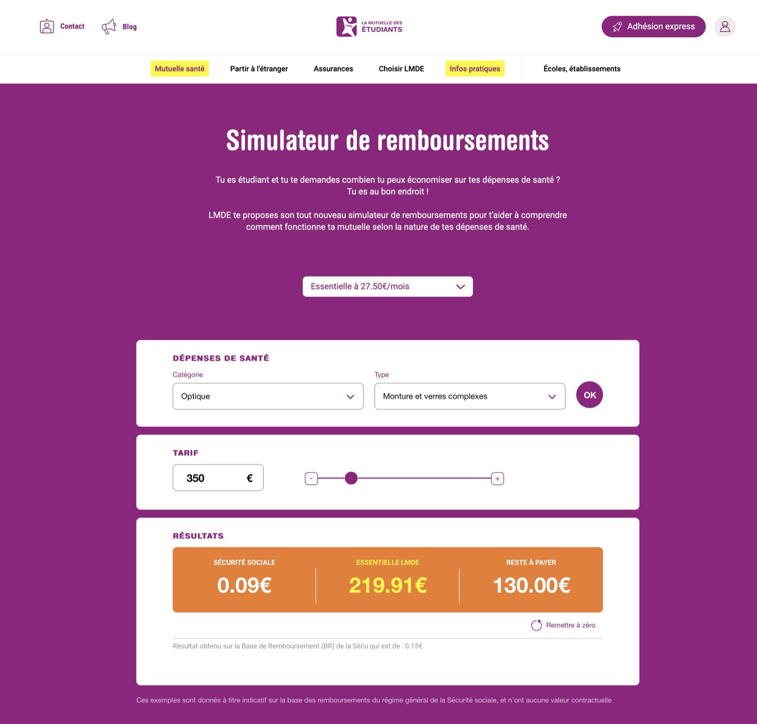 Simulateur de remboursement mutuelle LMDE