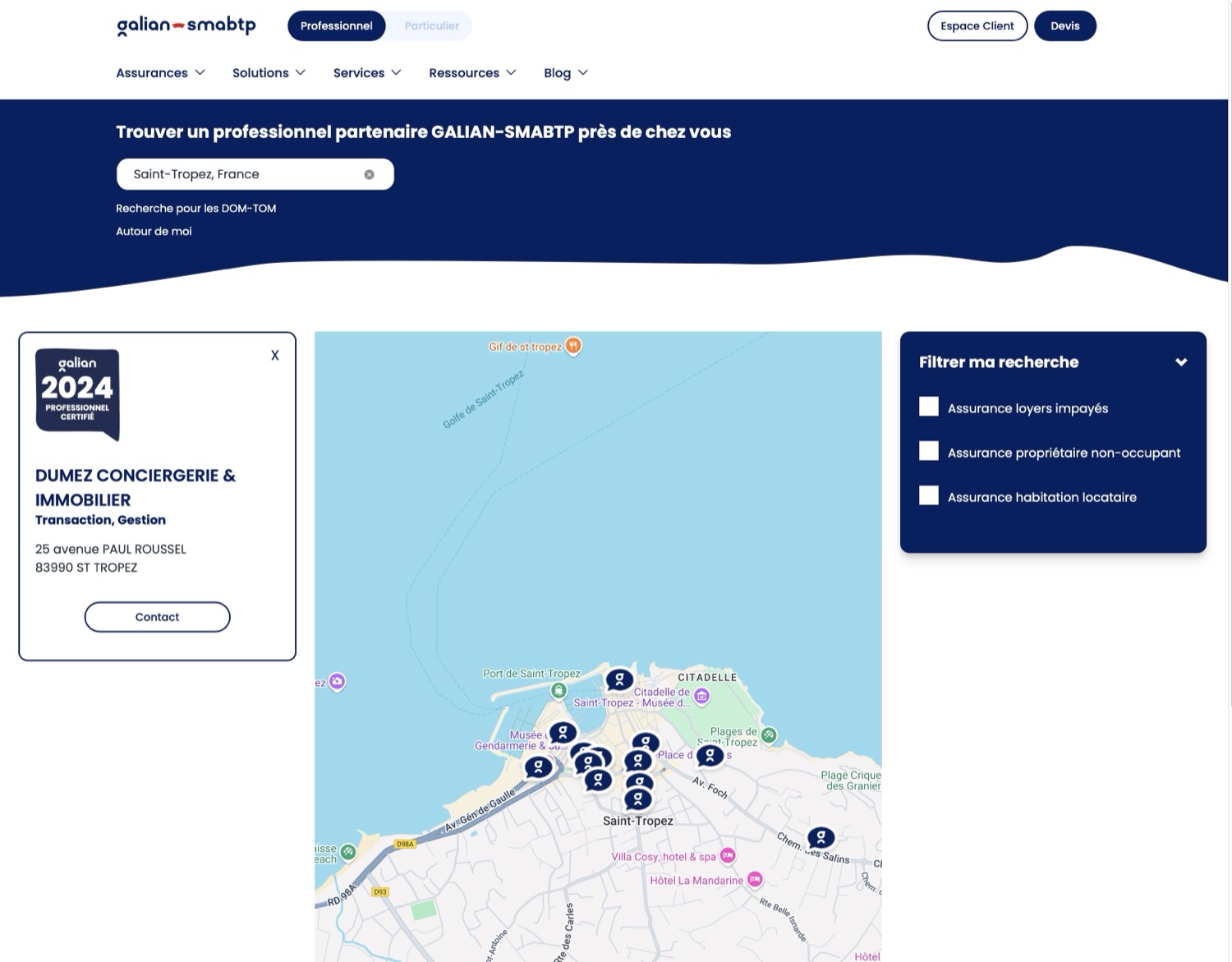 Store locator site assurance Galian