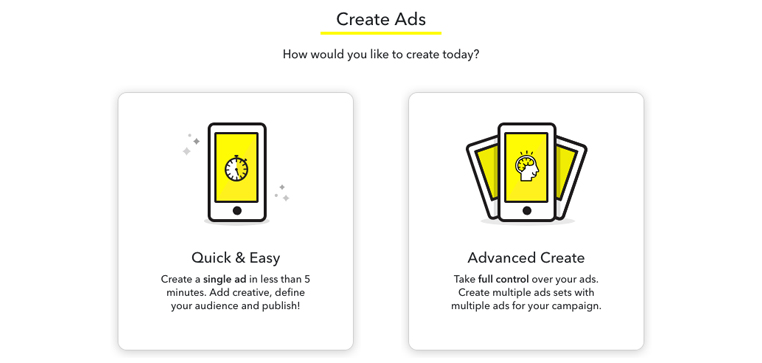 Choix de création de la publicité Snapchat