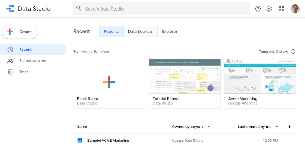 Google Data Studio Accueil