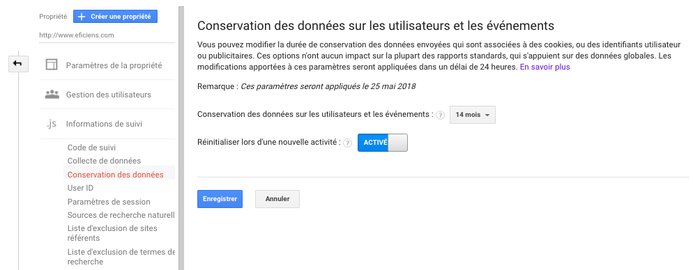 Google Analytics RGPD Conservation des Données