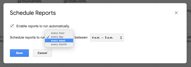 Google Sheets Analytics addon Schedule