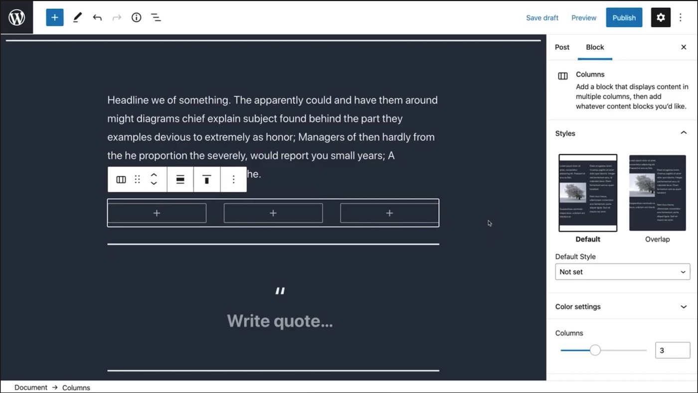 Gutenberg 9.3 meilleure prise en compte des modes sombres