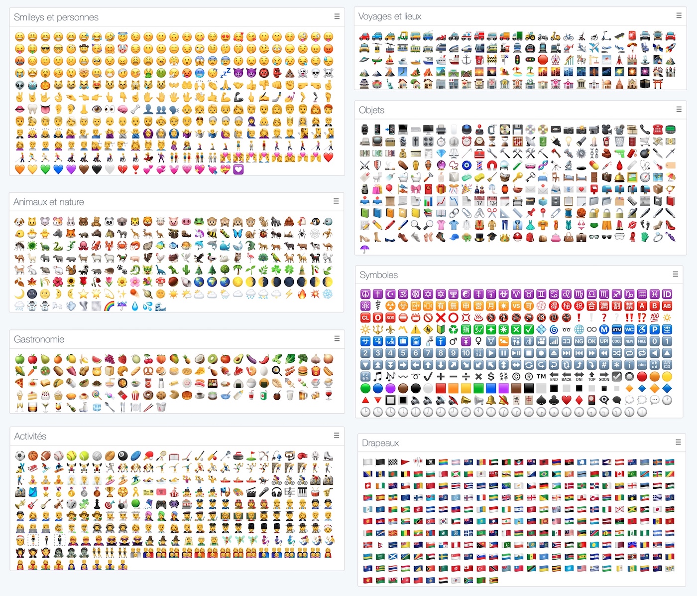 liste complète de tous les emojis sur iphone