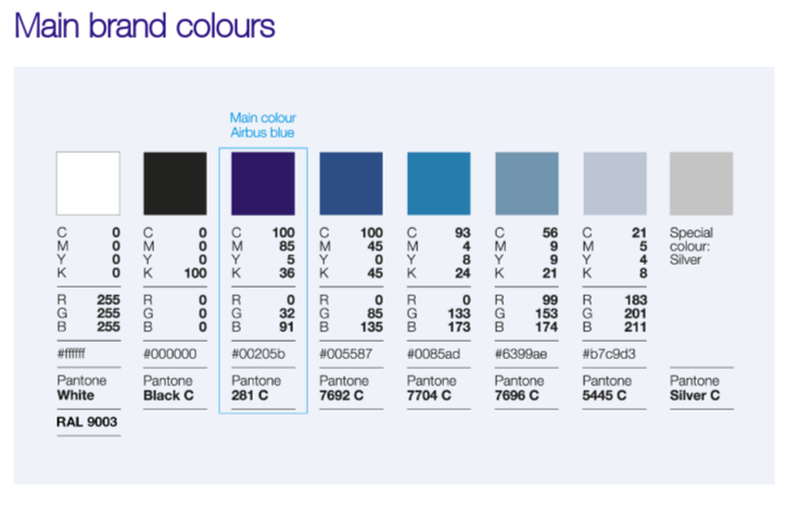 design system airbus couleur exemple