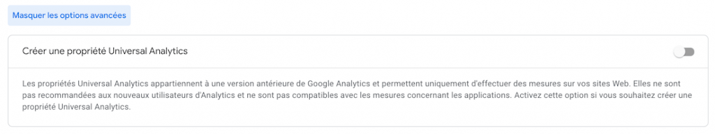 Créer propriété Universal Analytics