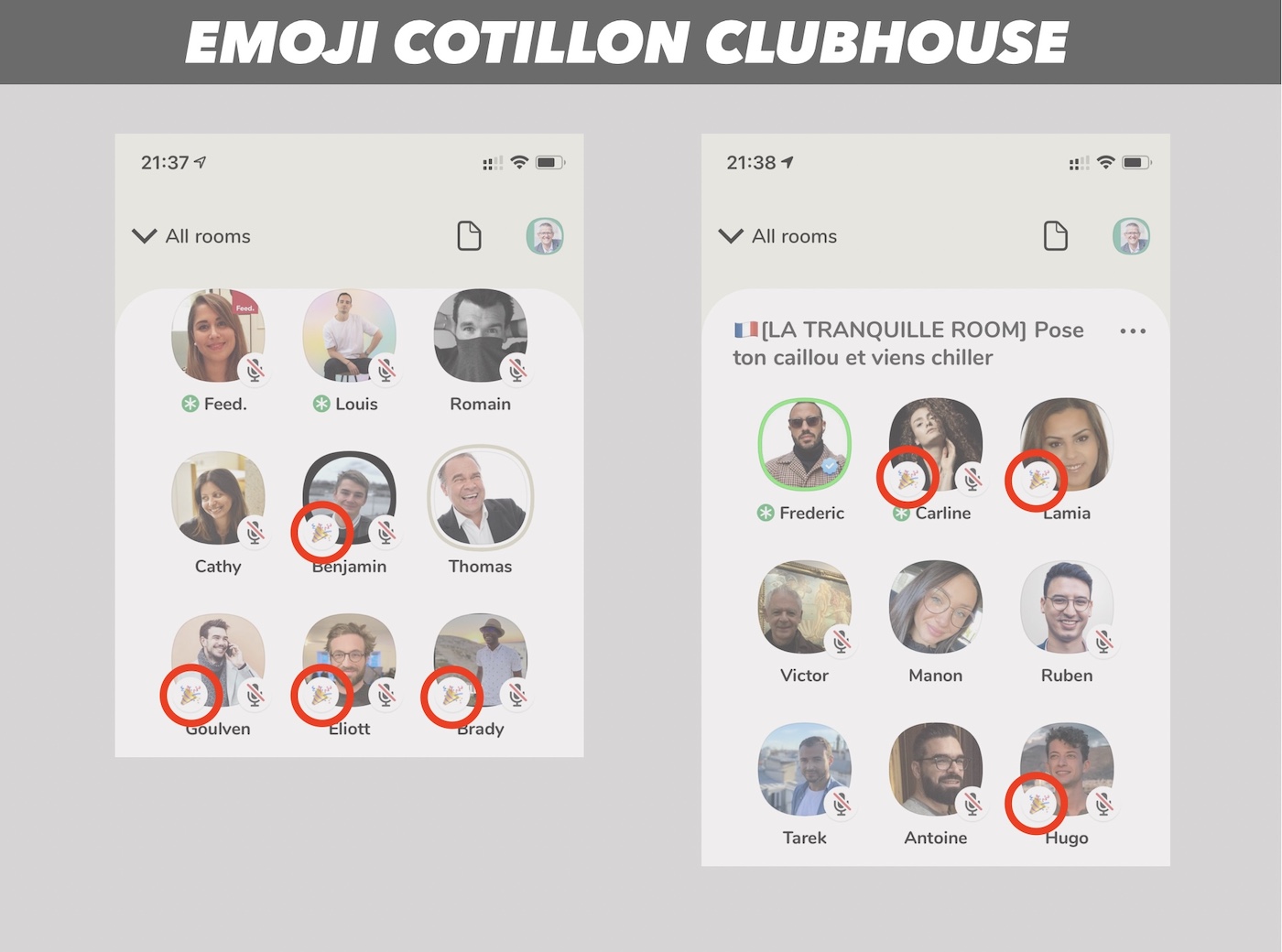 emoji cotillon clubhouse capture ecran
